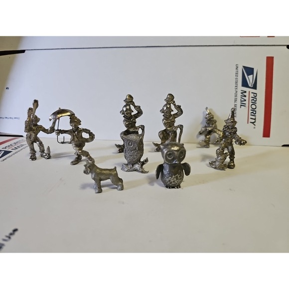 Lot of 6 Vintage Pewter Clowns &  Owls And Dog - Picture 1 of 16